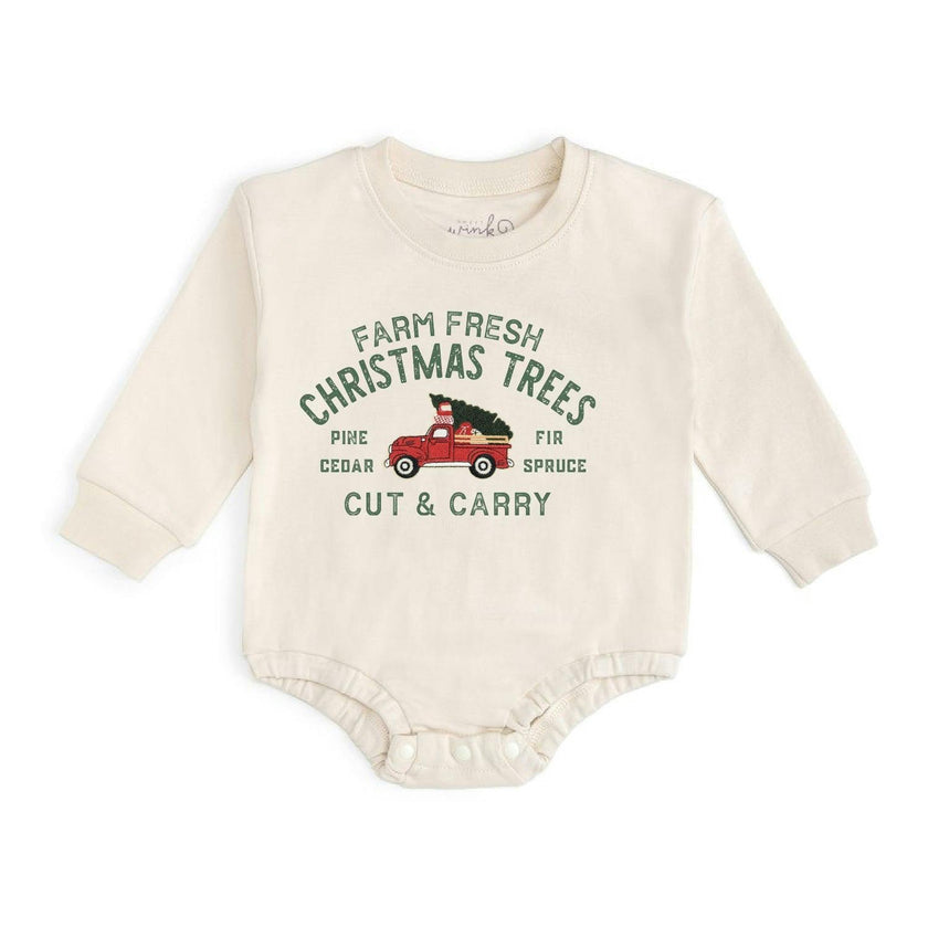 Farm Fresh Christmas Tree Patch Long Sleeve Romper