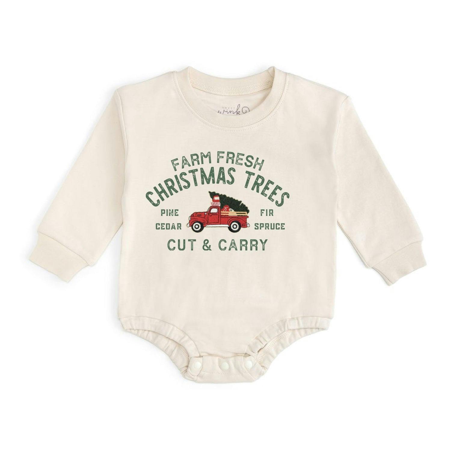 Farm Fresh Christmas Tree Patch Long Sleeve Romper