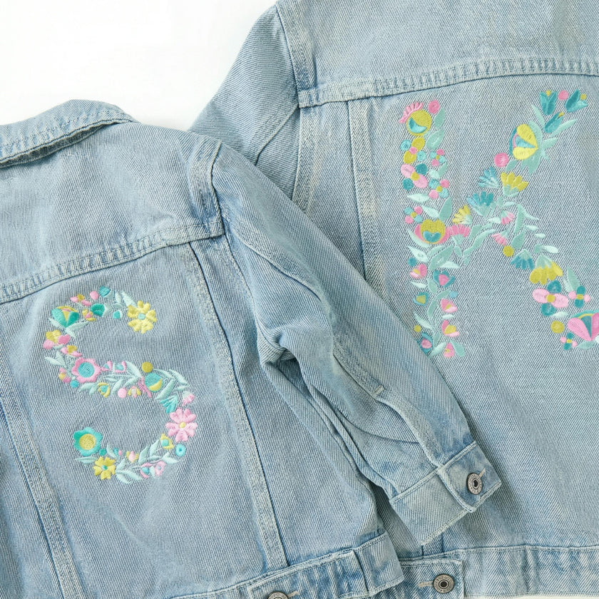 Personalized Denim Jacket, Monogram Floral Font