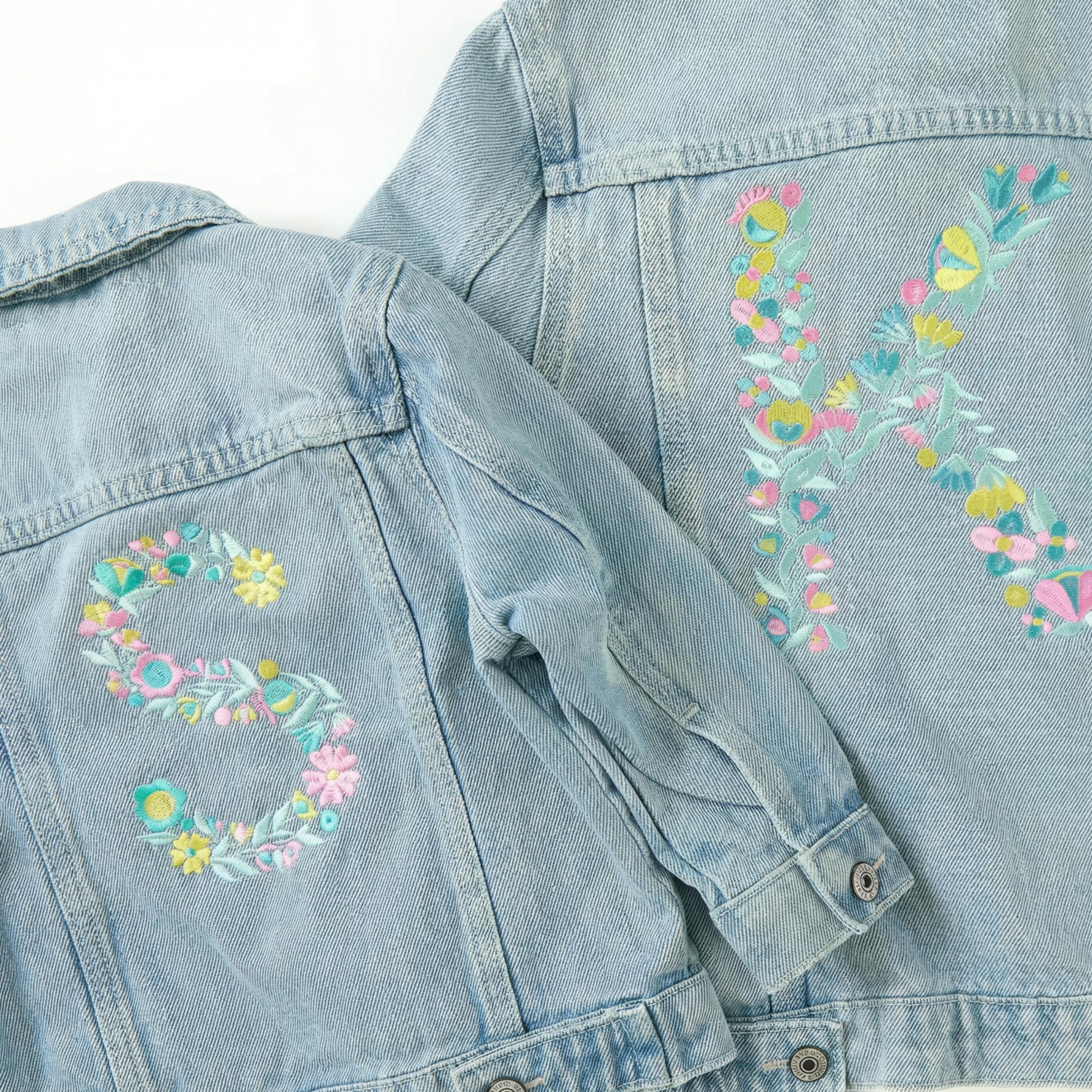 Personalized Denim Jacket, Monogram Floral Font