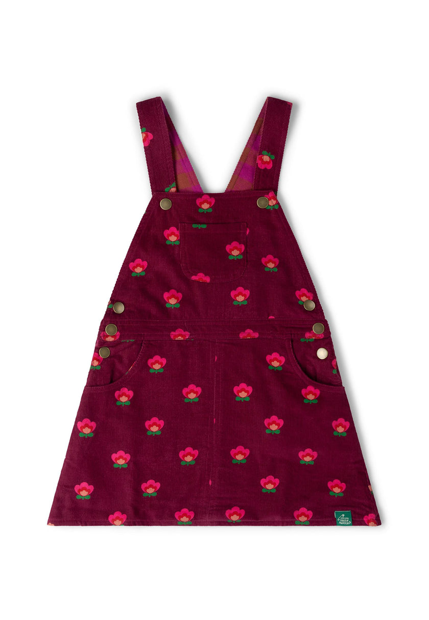 Pink Flowers Reversible Pinafore Dress, Purple