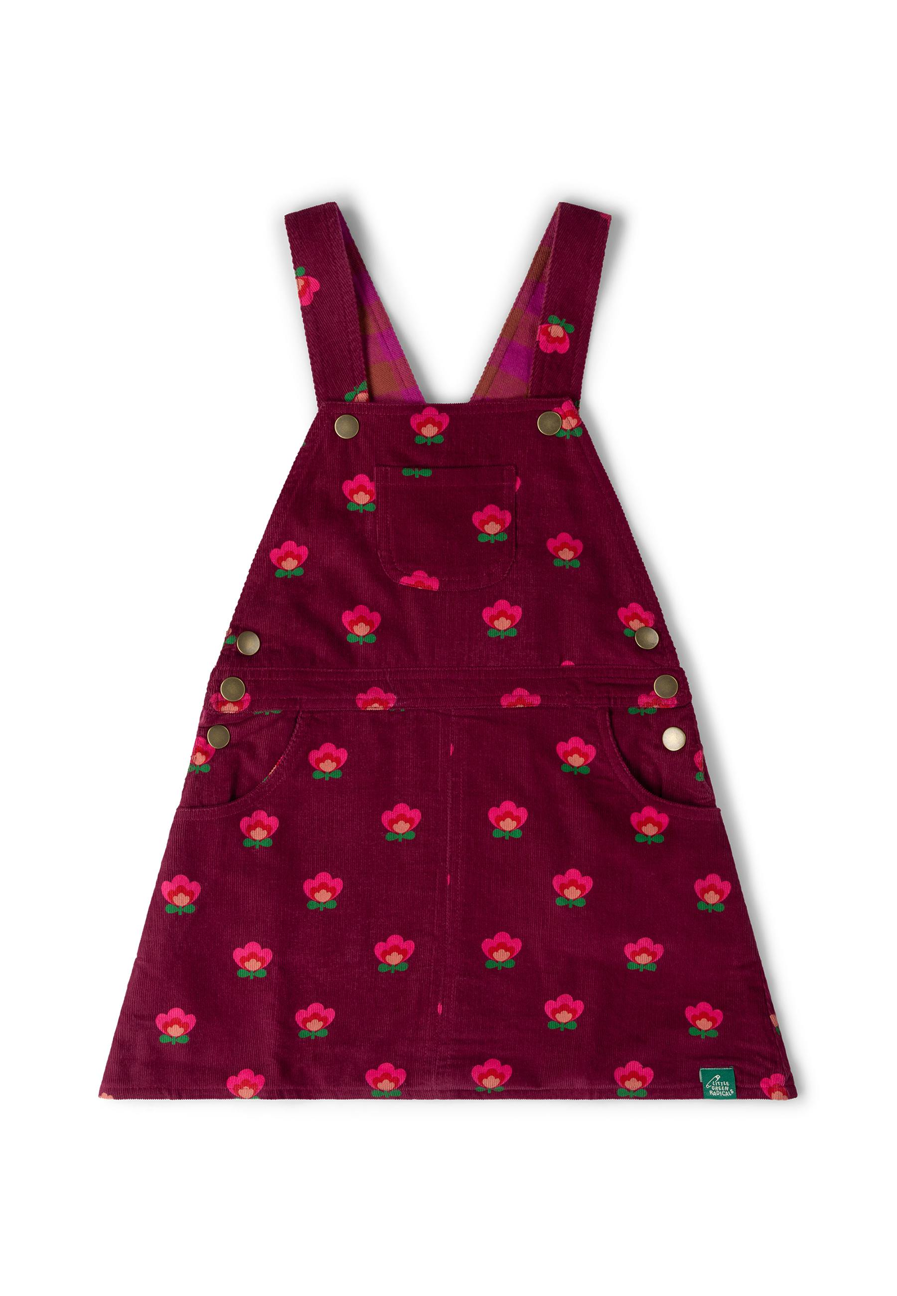Pink Flowers Reversible Pinafore Dress, Purple