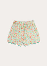 Mabel Floral Scallop Edge High Waisted Shorts in Green (2-12yrs)