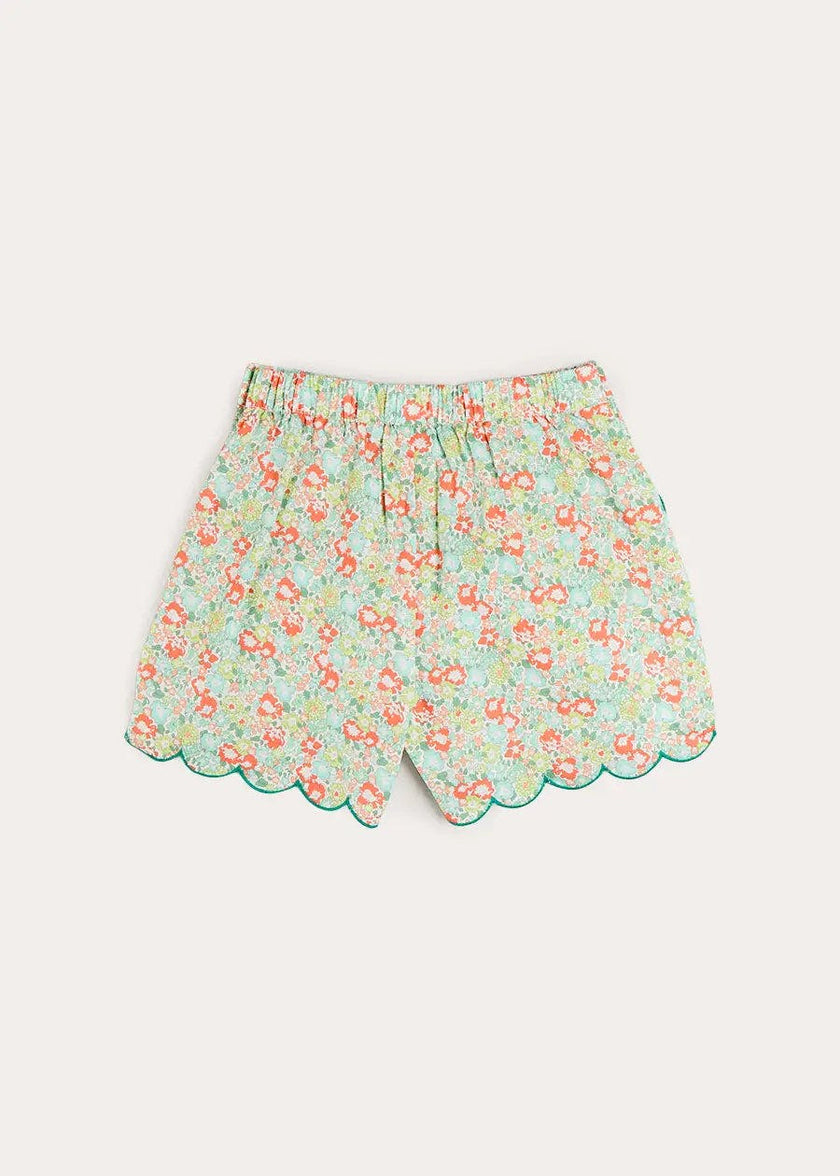 Mabel Floral Scallop Edge High Waisted Shorts in Green (2-12yrs)