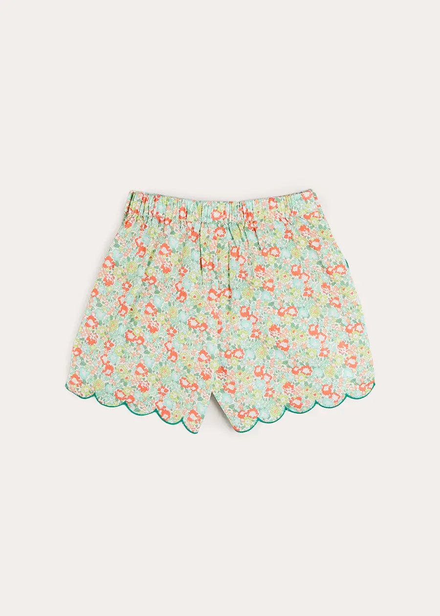 Mabel Floral Scallop Edge High Waisted Shorts in Green (2-12yrs)