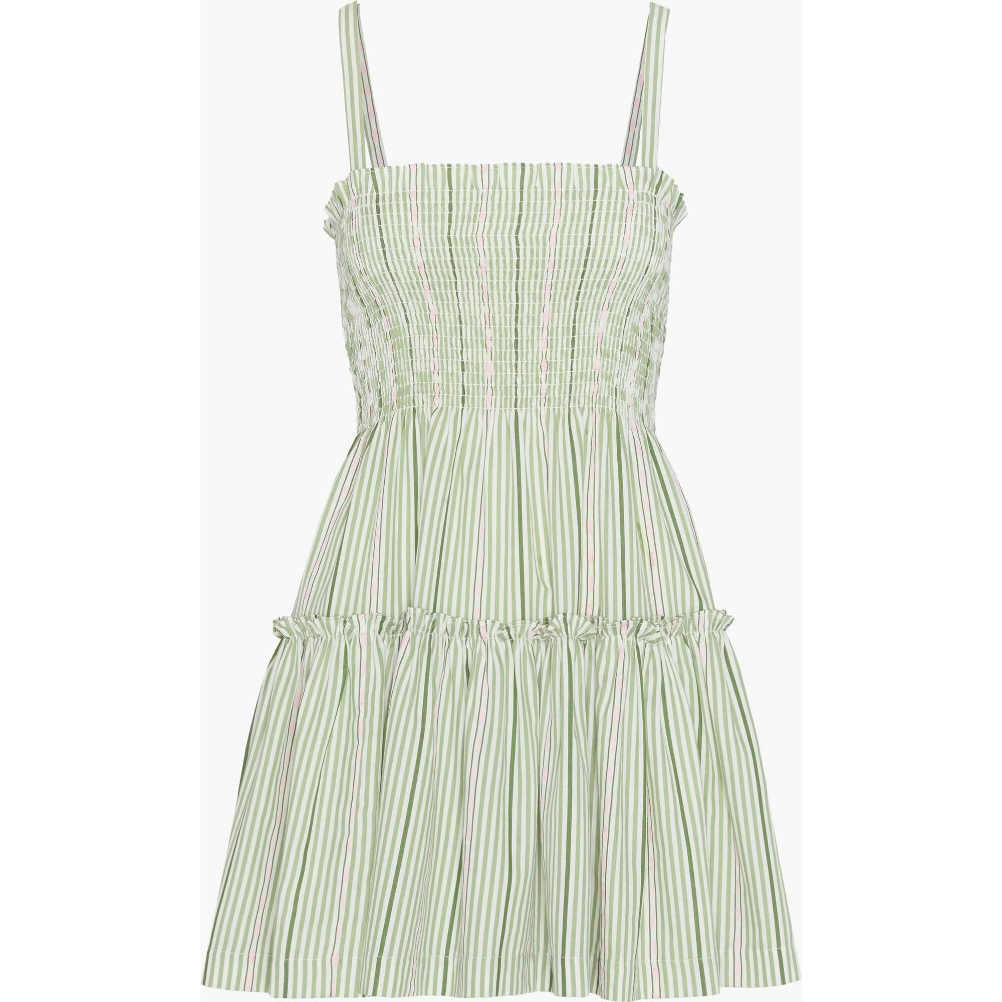 The Seraphina Mini Nap Dress - Green Jacquard Stripe
