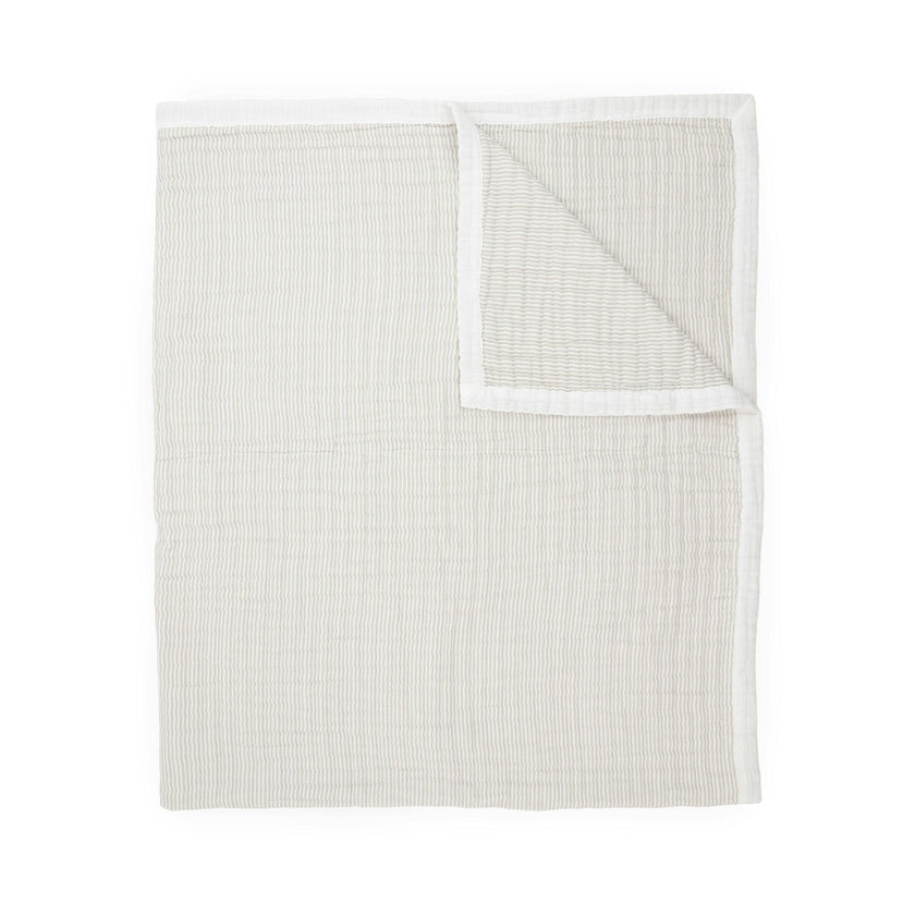 Organic Cotton Muslin Quilted Throw - Sand Stripe