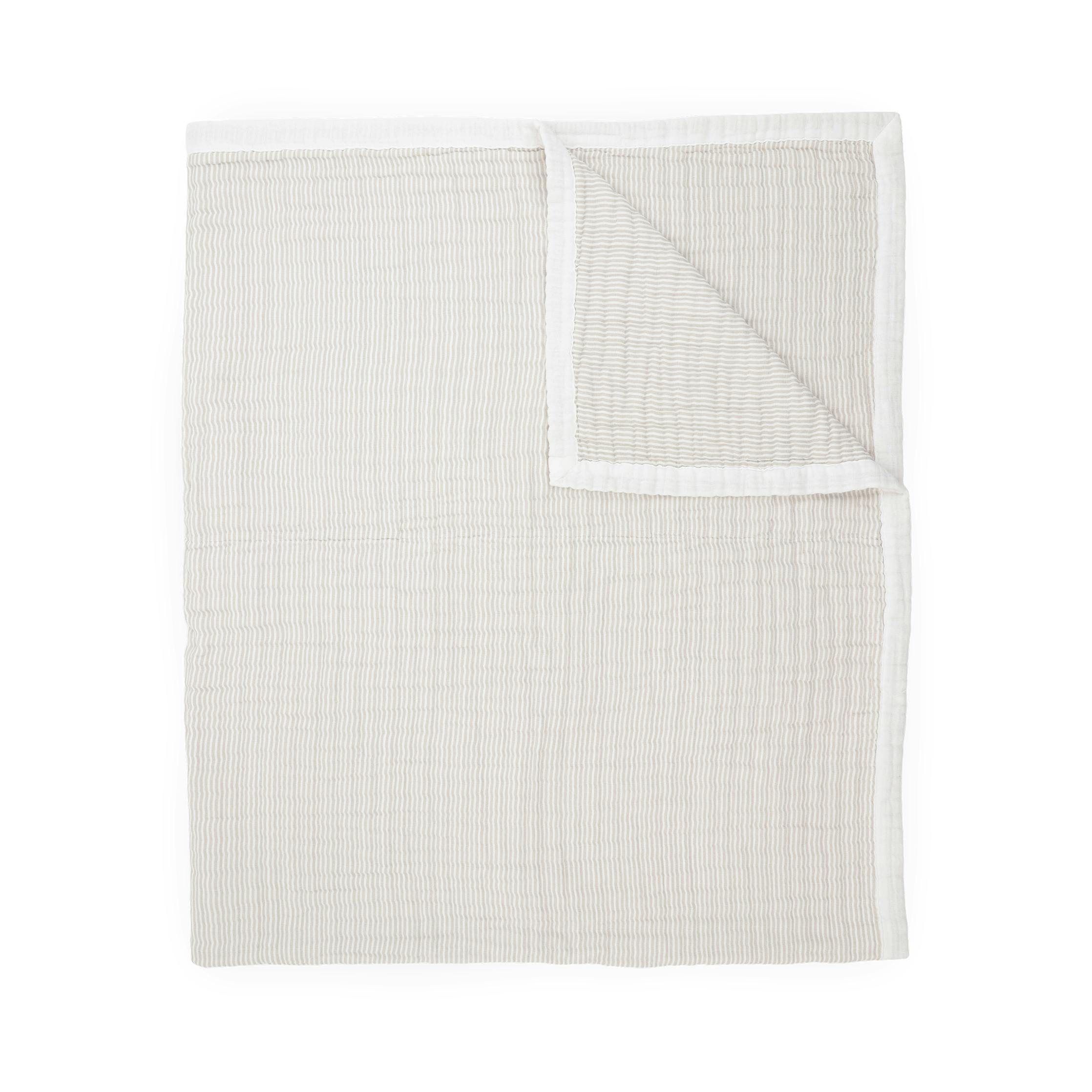 Organic Cotton Muslin Quilted Throw - Sand Stripe