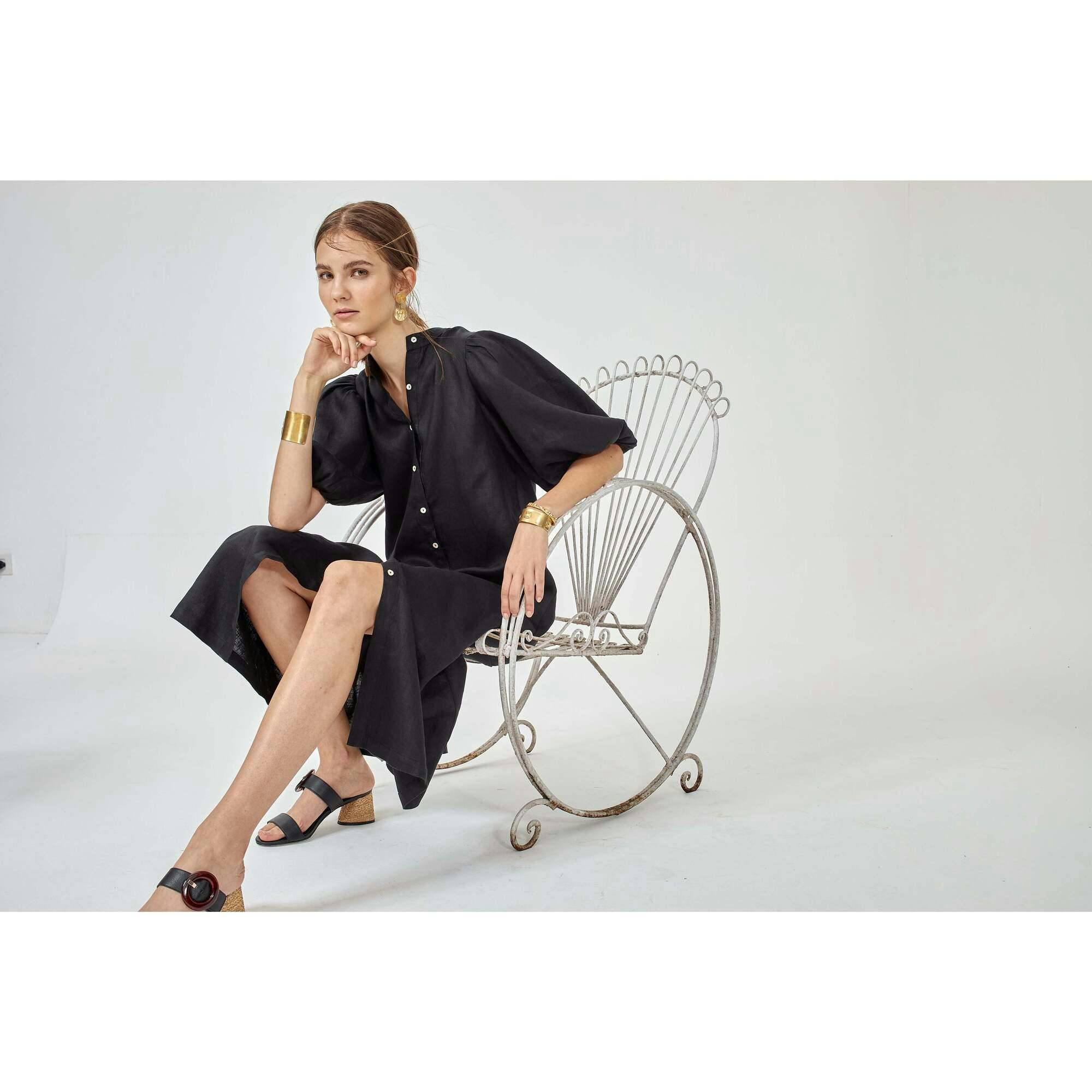 Bubble Linen Dress - Black