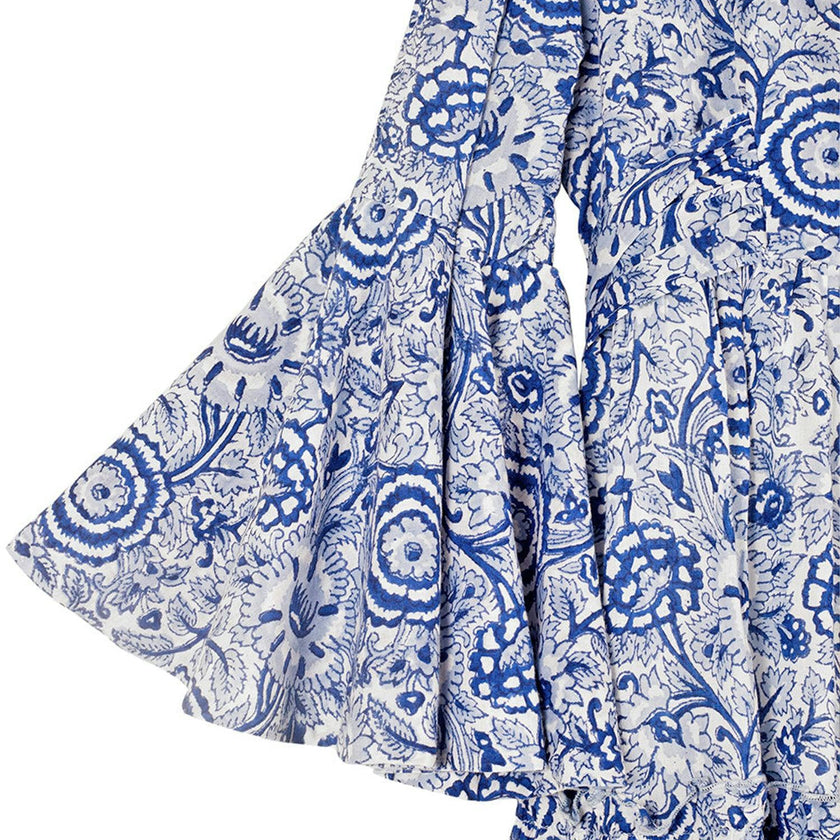 Block Printed Women's Dress - Blue Floral