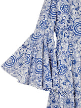 Block Printed Women's Dress - Blue Floral