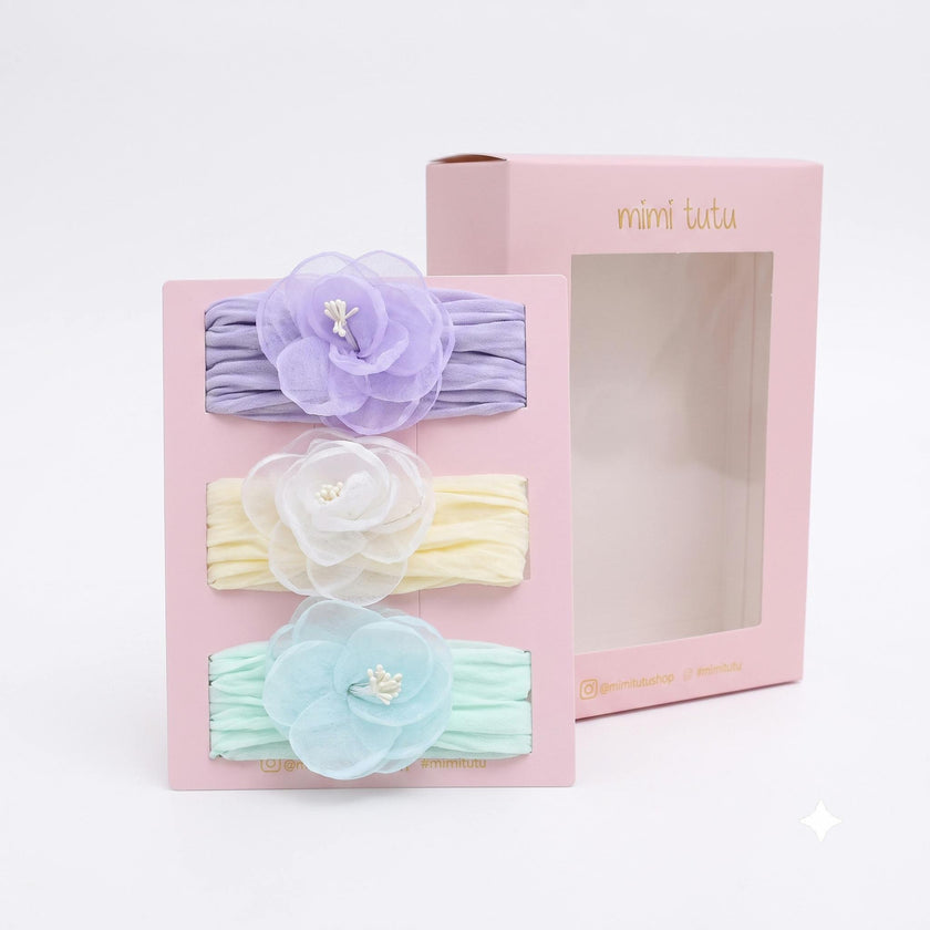 Multicolor Elastic Flower Headband Set
