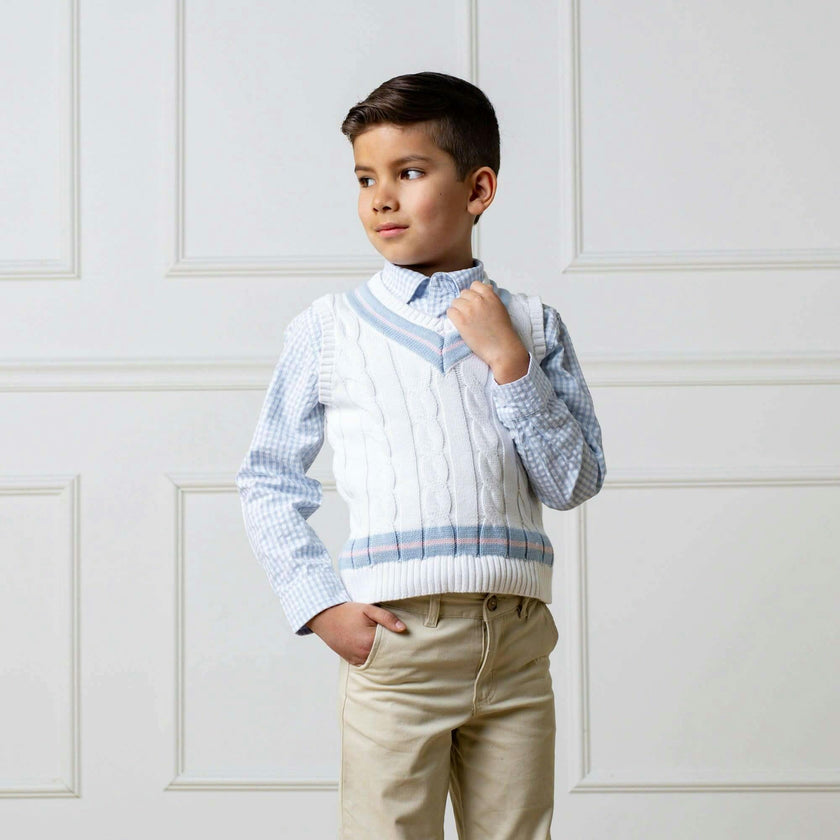 Organic Long Sleeve Seersucker Button Down Shirt, Blue