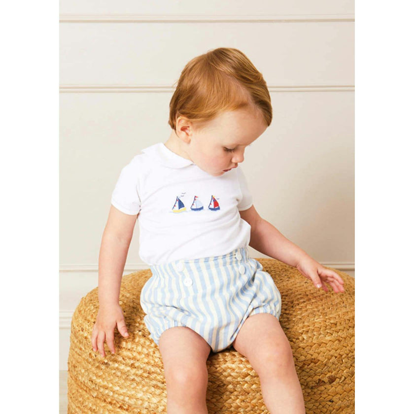 Embroidered Boat Motif Peter Pan Collar Bodysuit in White (1mth-3yrs)