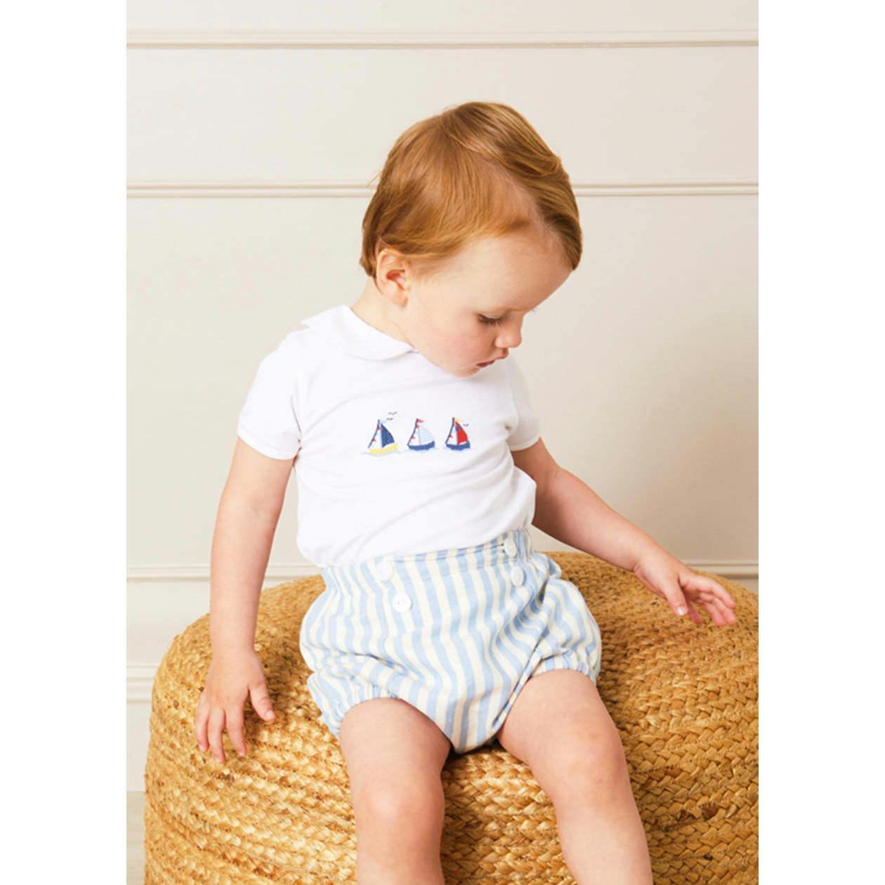 Embroidered Boat Motif Peter Pan Collar Bodysuit in White (1mth-3yrs)