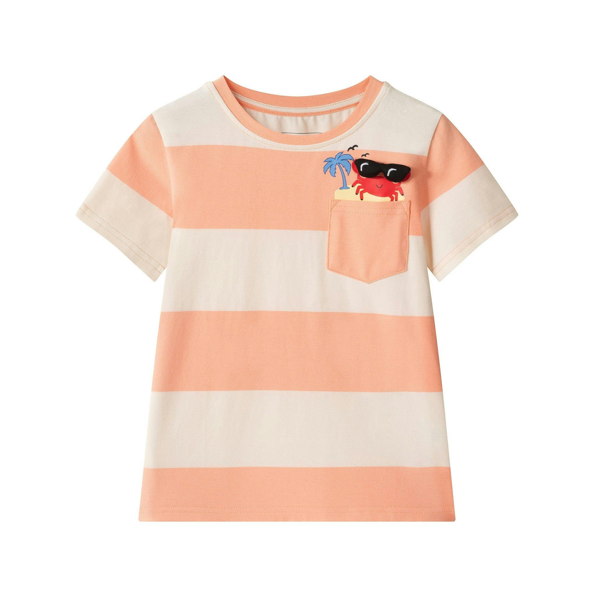 Boys Stripe Pocket Tee | Crab Graphic