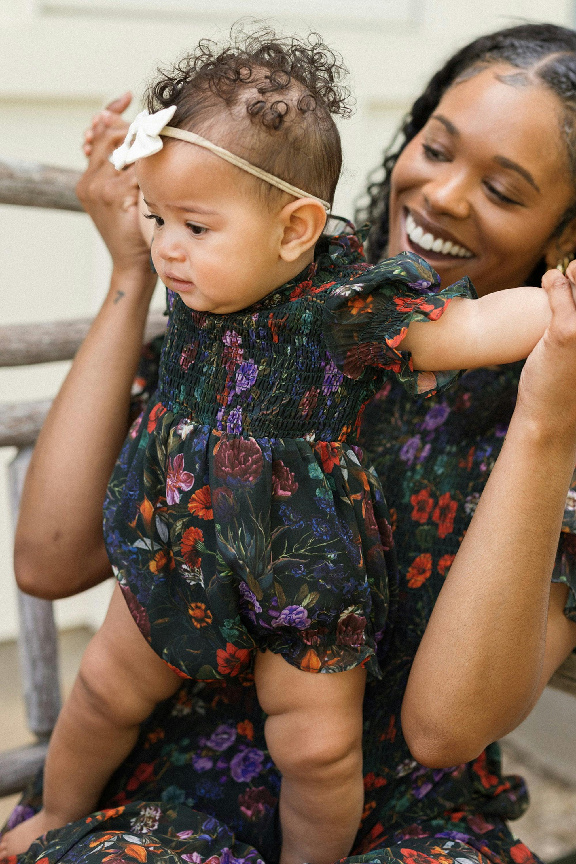 Baby Cordelia Romper in Evergreen Vivid Meadow