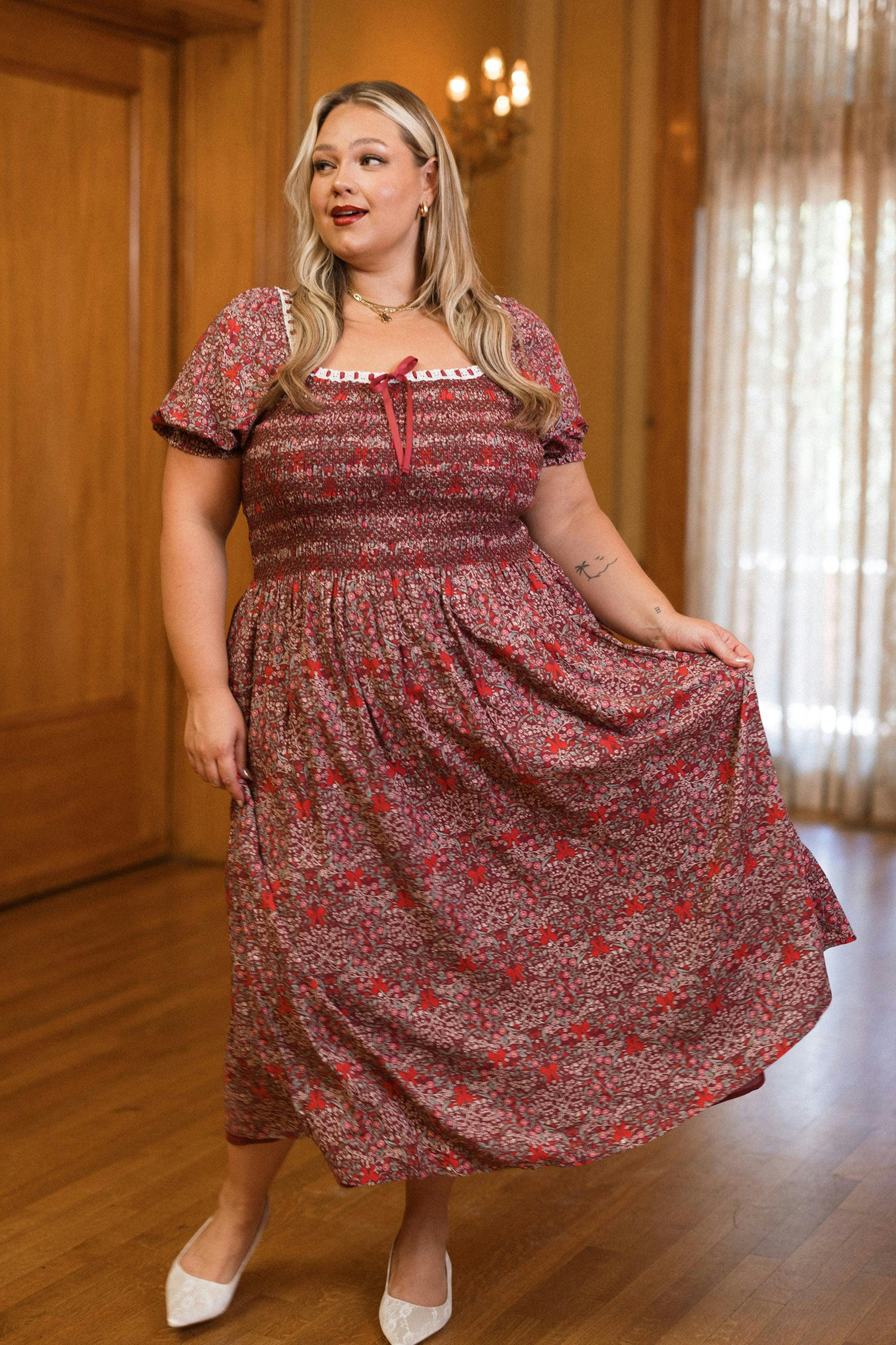 Sunday Best Dress in Garnet Ribboned Garden