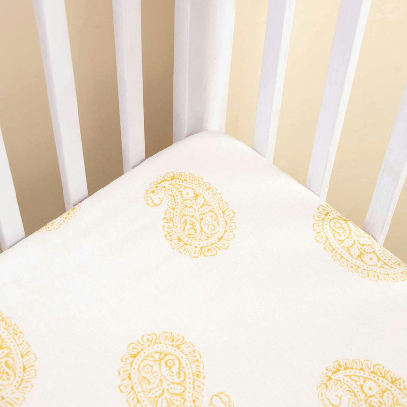 Block-Printed Cotton Fitted Crib Sheet