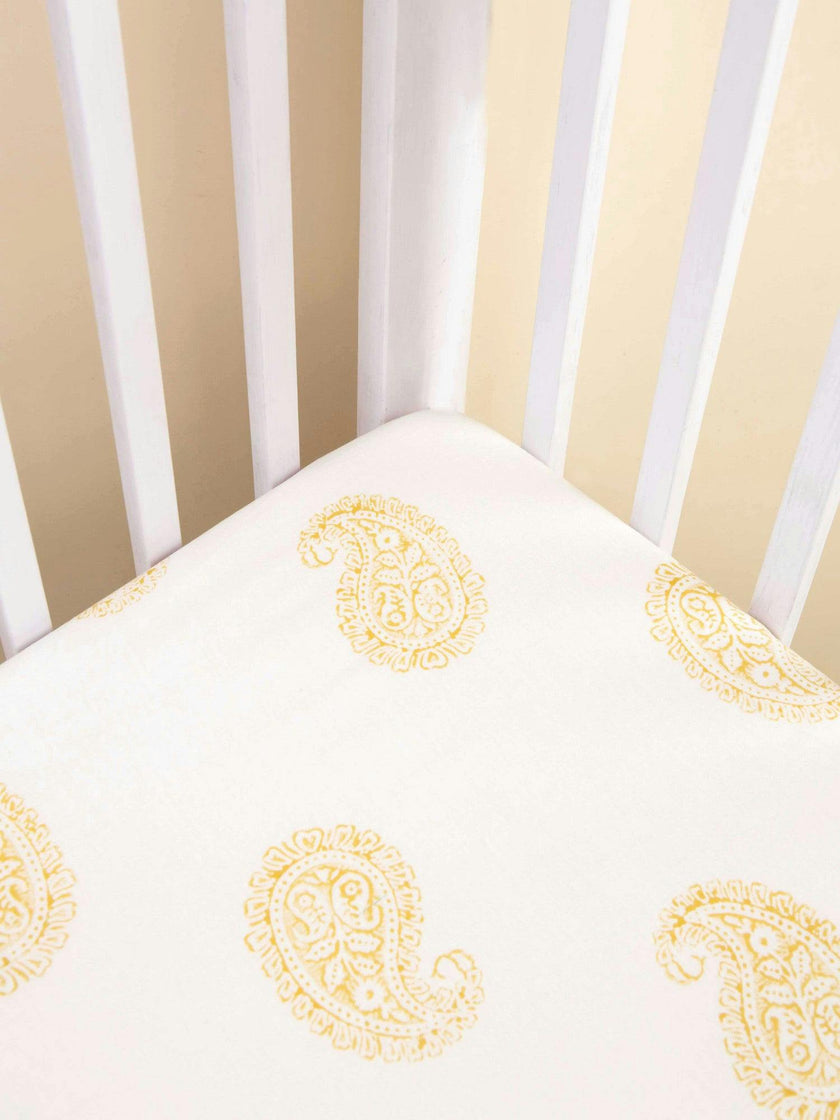 Block-Printed Cotton Fitted Crib Sheet