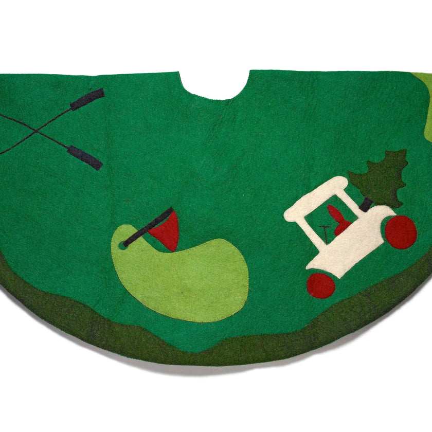 Hand Felted Wool Golf Christmas Tree Skirt Green -60" Arcadia Home