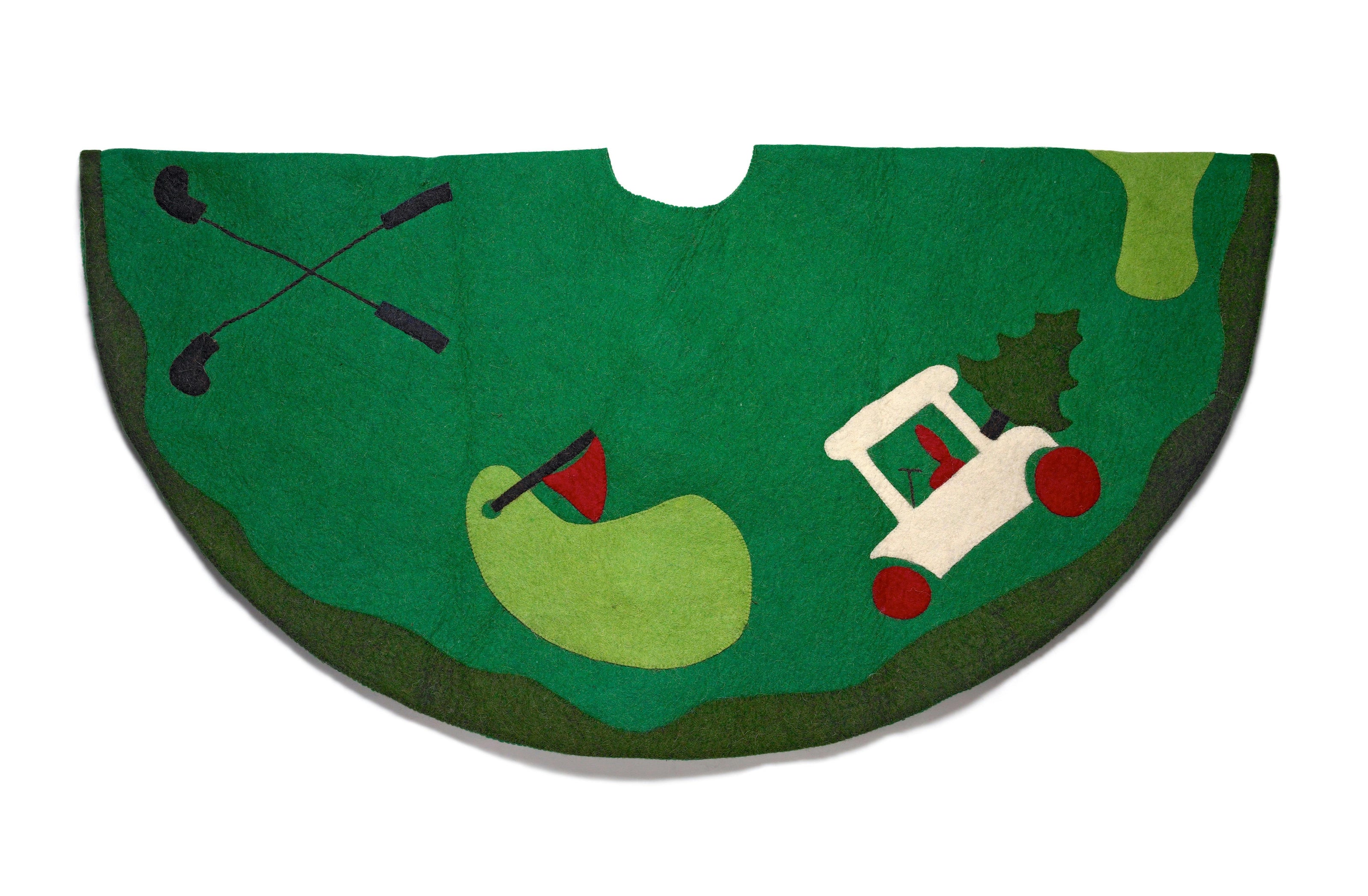 Hand Felted Wool Golf Christmas Tree Skirt Green -60