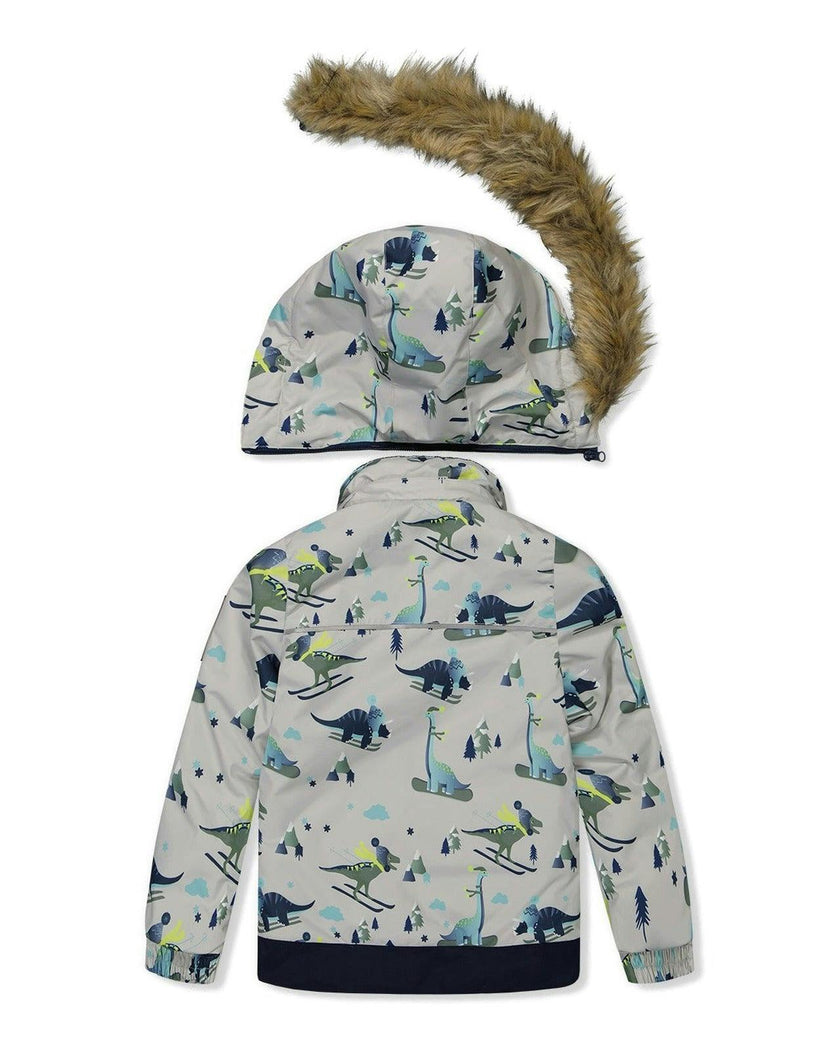 Two Piece Discover Snowsuit Grey Skiing Dinosaur Print
