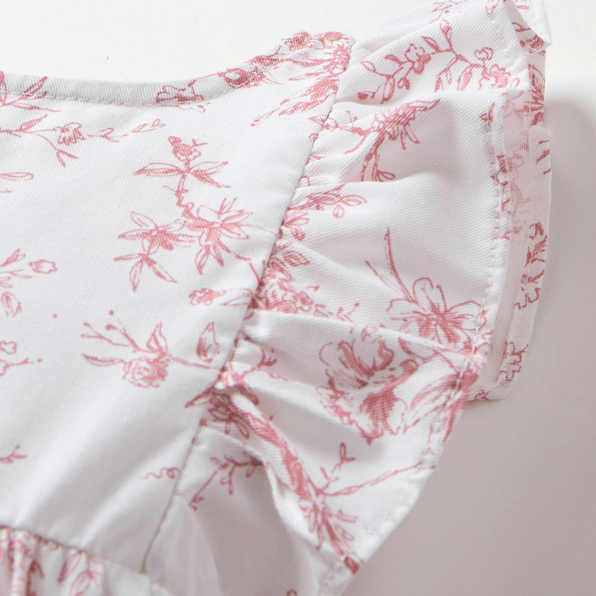 Baby's Twill Ruffled Romper in Pink Timeless Toile