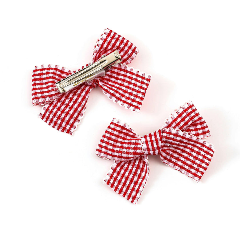 Halo Luxe Jocelyn Gingham Scalloped Double Clip Set - Red