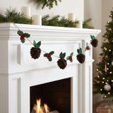 Handmade Christmas Garland and Bunting - Pinecones and Holly Berries Felt and Jute - 6'