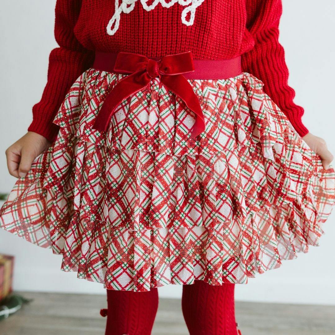 Christmas Plaid Bow Tiered Tutu Skirt