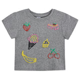 Gray Tee with Food Motifs