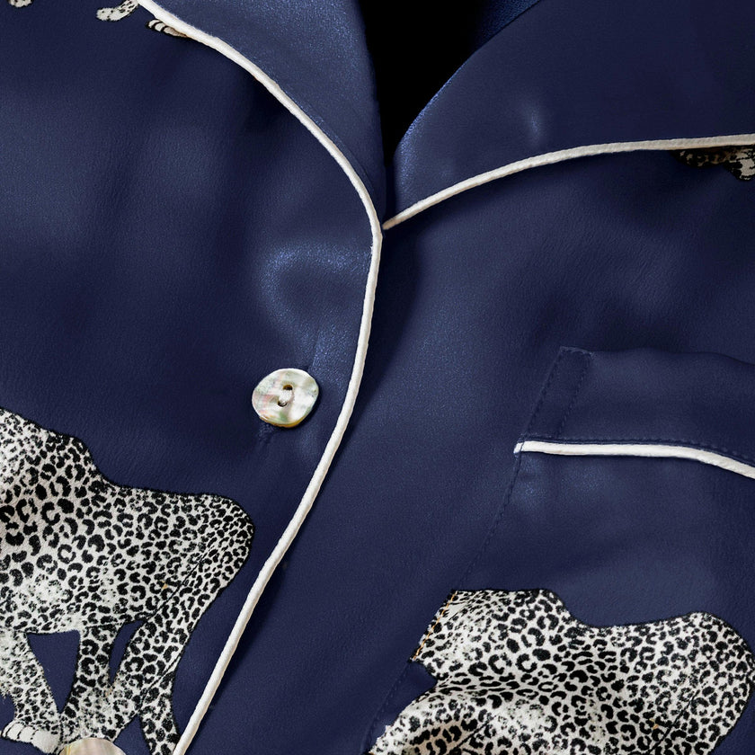 Women's Silk Pajama Set in Panthère de Nuit