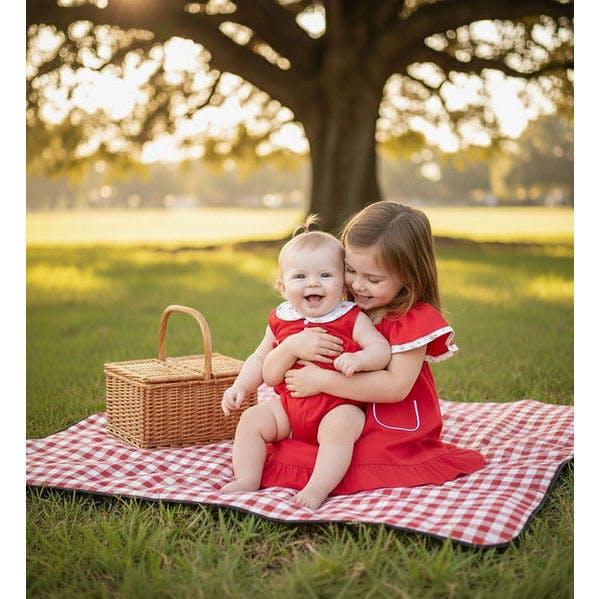 Infant Girls' Red Peter Pan Collar Bubble Romper, Red