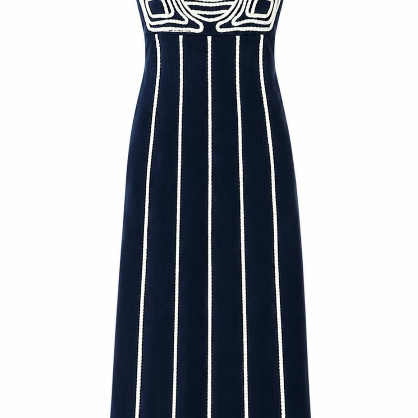 Lylie Navy Blue Embroidery Strapless Midi Dress