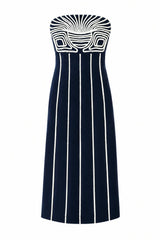 Lylie Navy Blue Embroidery Strapless Midi Dress