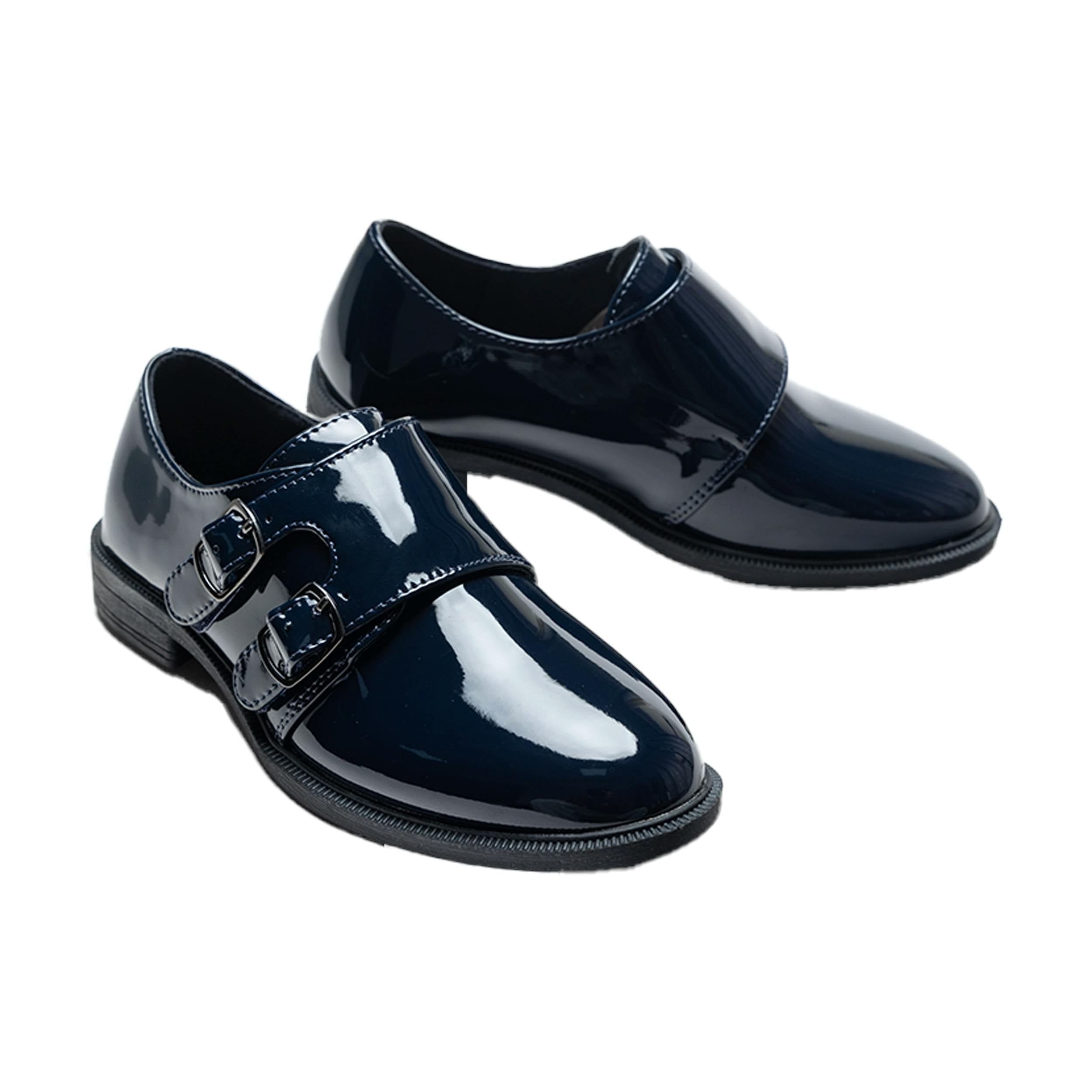 Navy Patent Buckle Dress Shoes