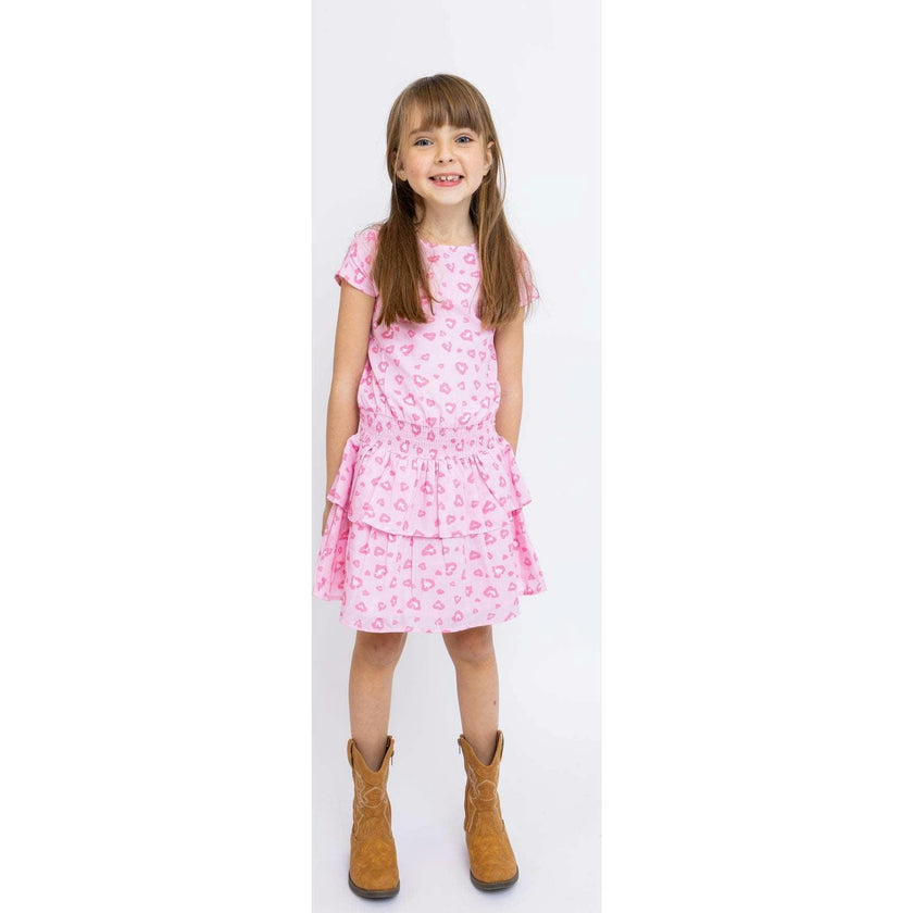Leopard Hearts Tween Smock Waist Dress