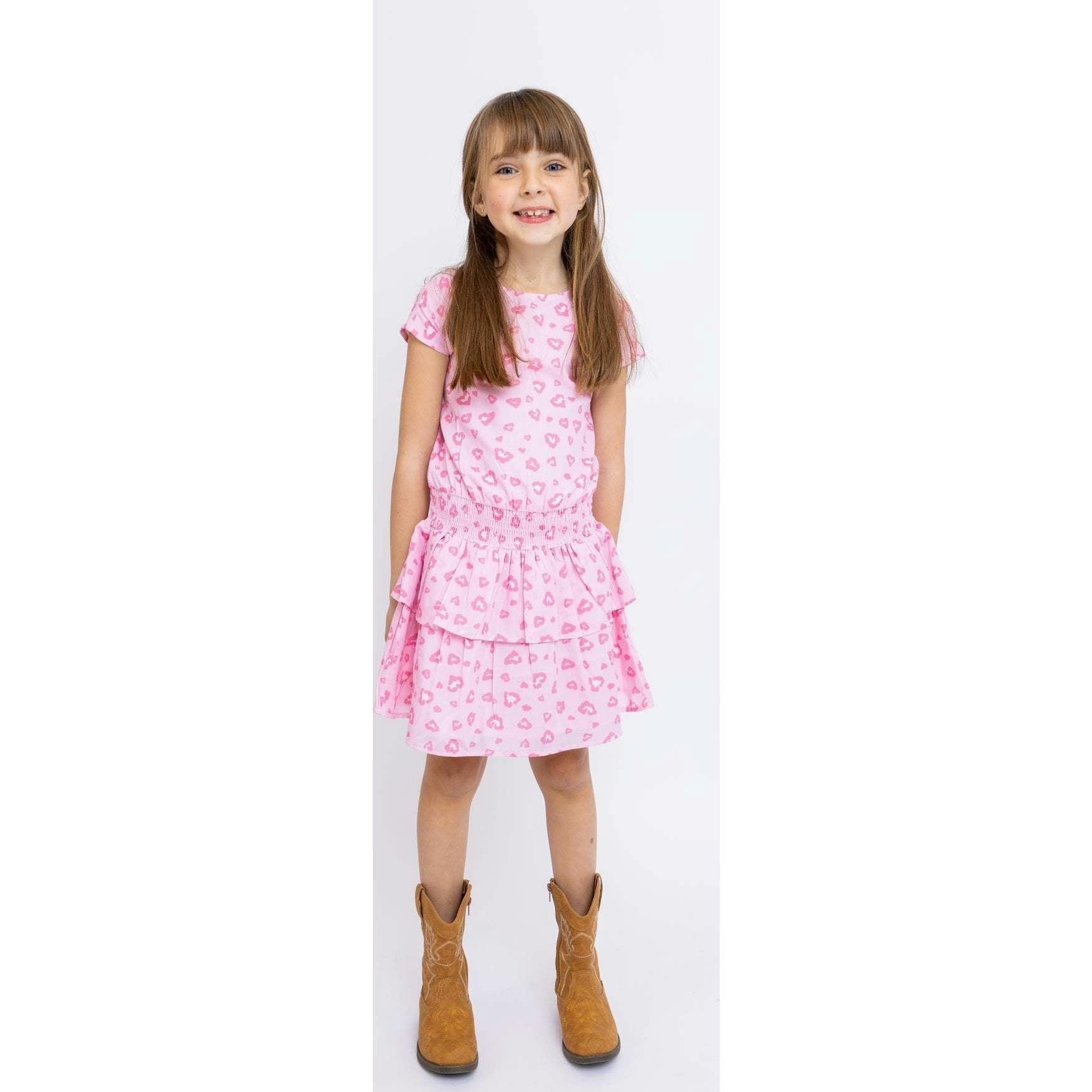 Leopard Hearts Tween Smock Waist Dress