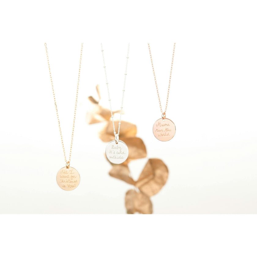 Personalized Signature Disc Necklace 18k Rose Gold Plated