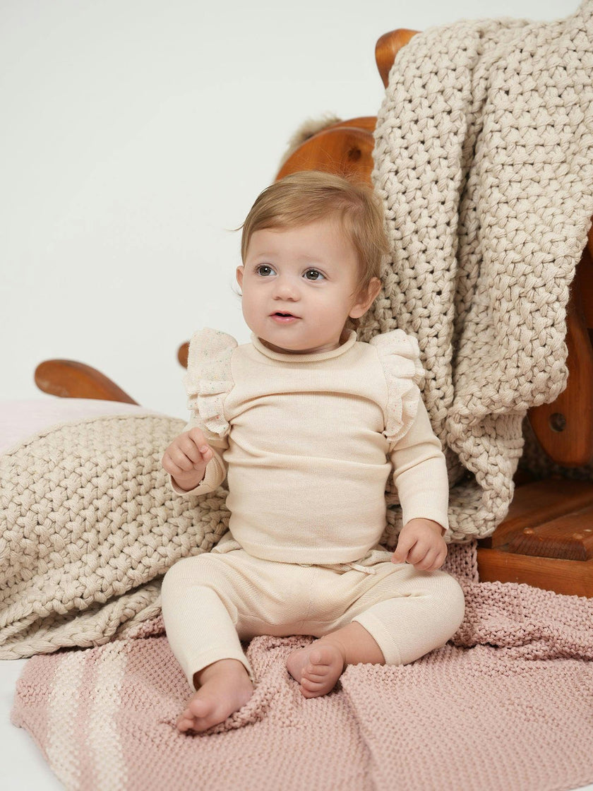 Chic Ruffle Shoulder Long Sleeve Top & Pant 2-Piece Set