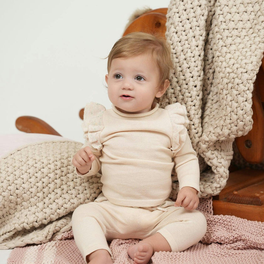 Chic Ruffle Shoulder Long Sleeve Top & Pant 2-Piece Set