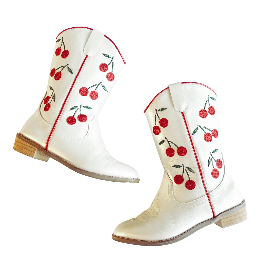 Cowgirl Wild Cherry Boots, White