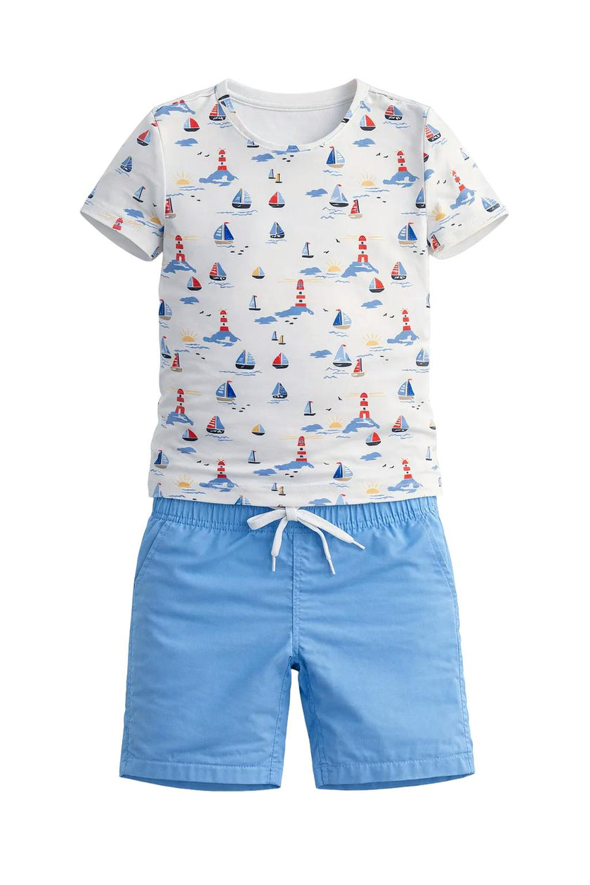 Sail Boat Print Two Piece Swim Set