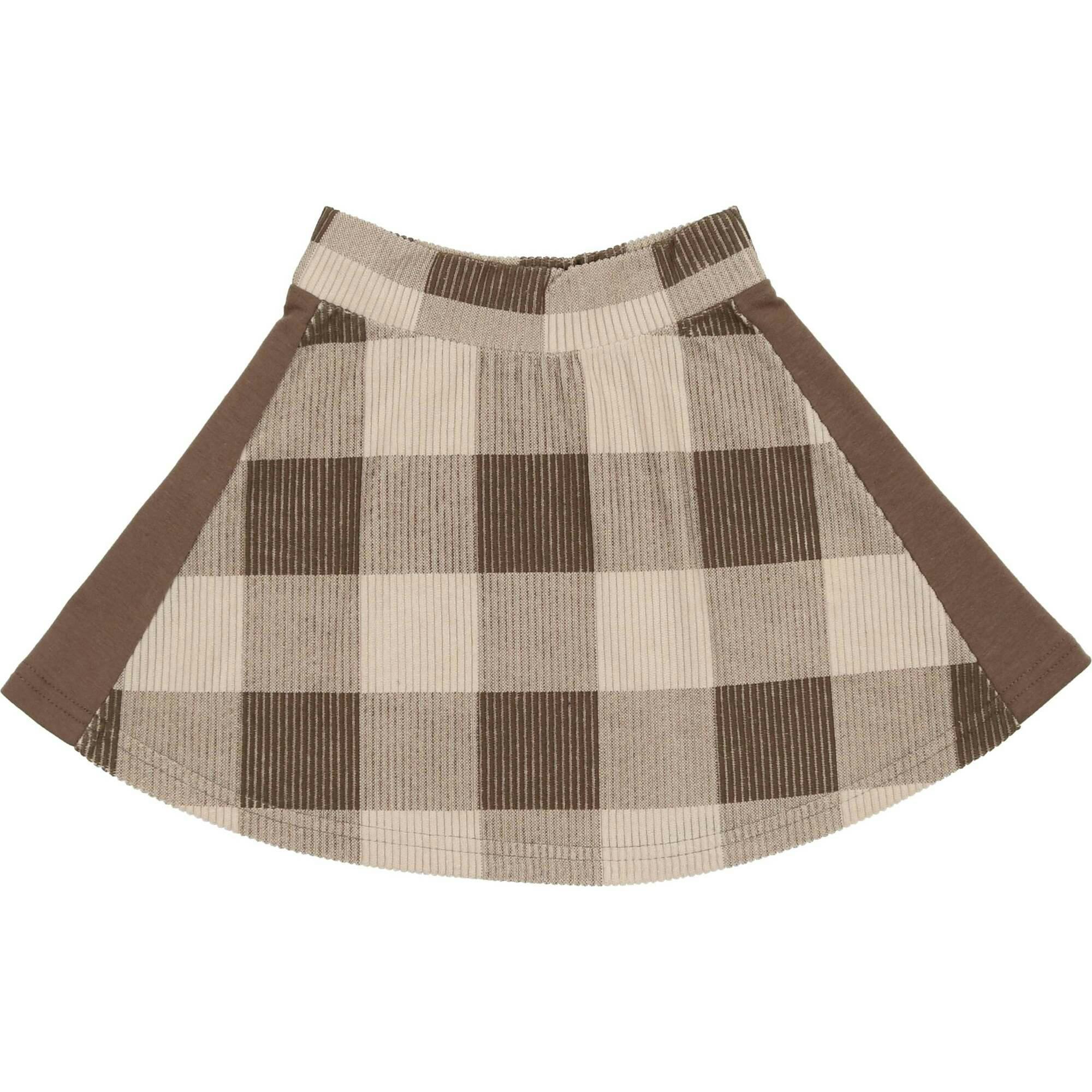 Corduroy Plaid Panel Solid Side A-Line Short Skirt