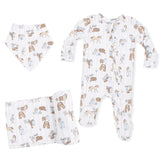 Cowboy Nursery -  2 Way Zipper Footie, Bandana Bib, & Swaddle Blanket Set