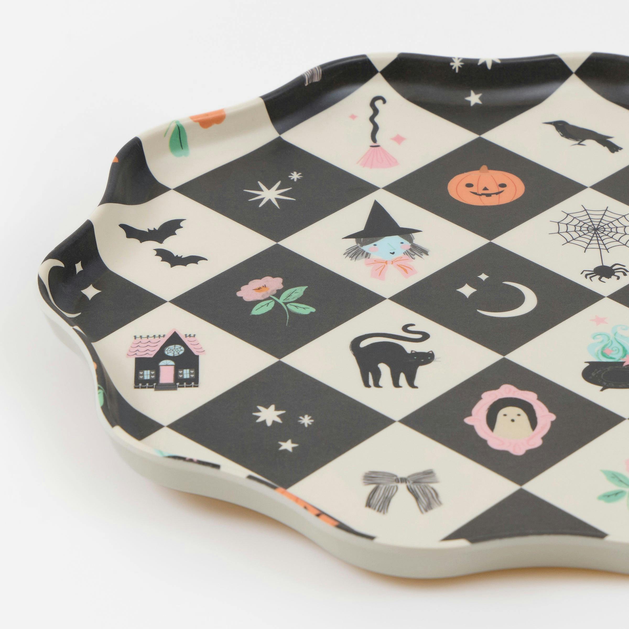 Patchwork Halloween Reusable Large Plates