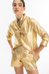 Frida Metallic&nbsp;Linen Shorts - Gold