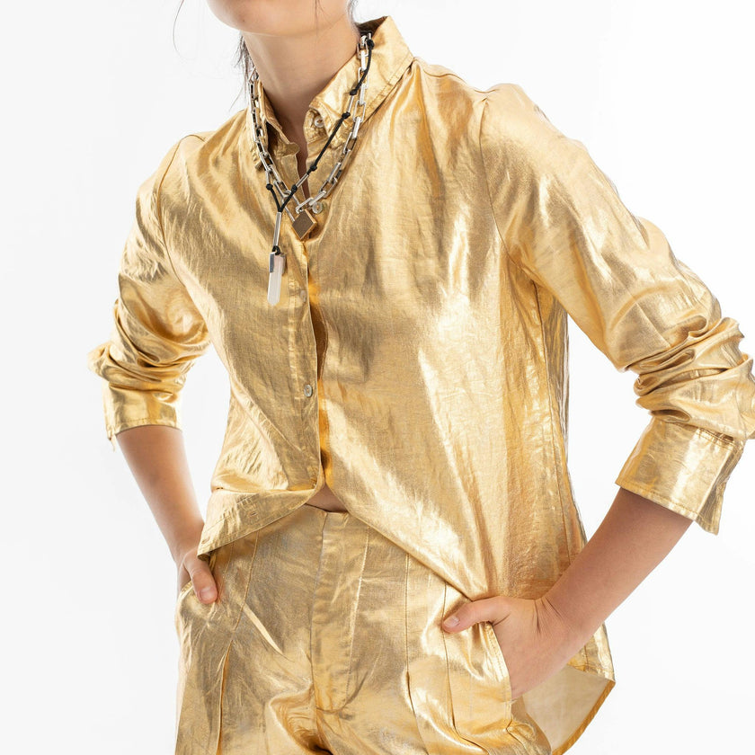 San Marino Metallic Linen Shirt - Gold