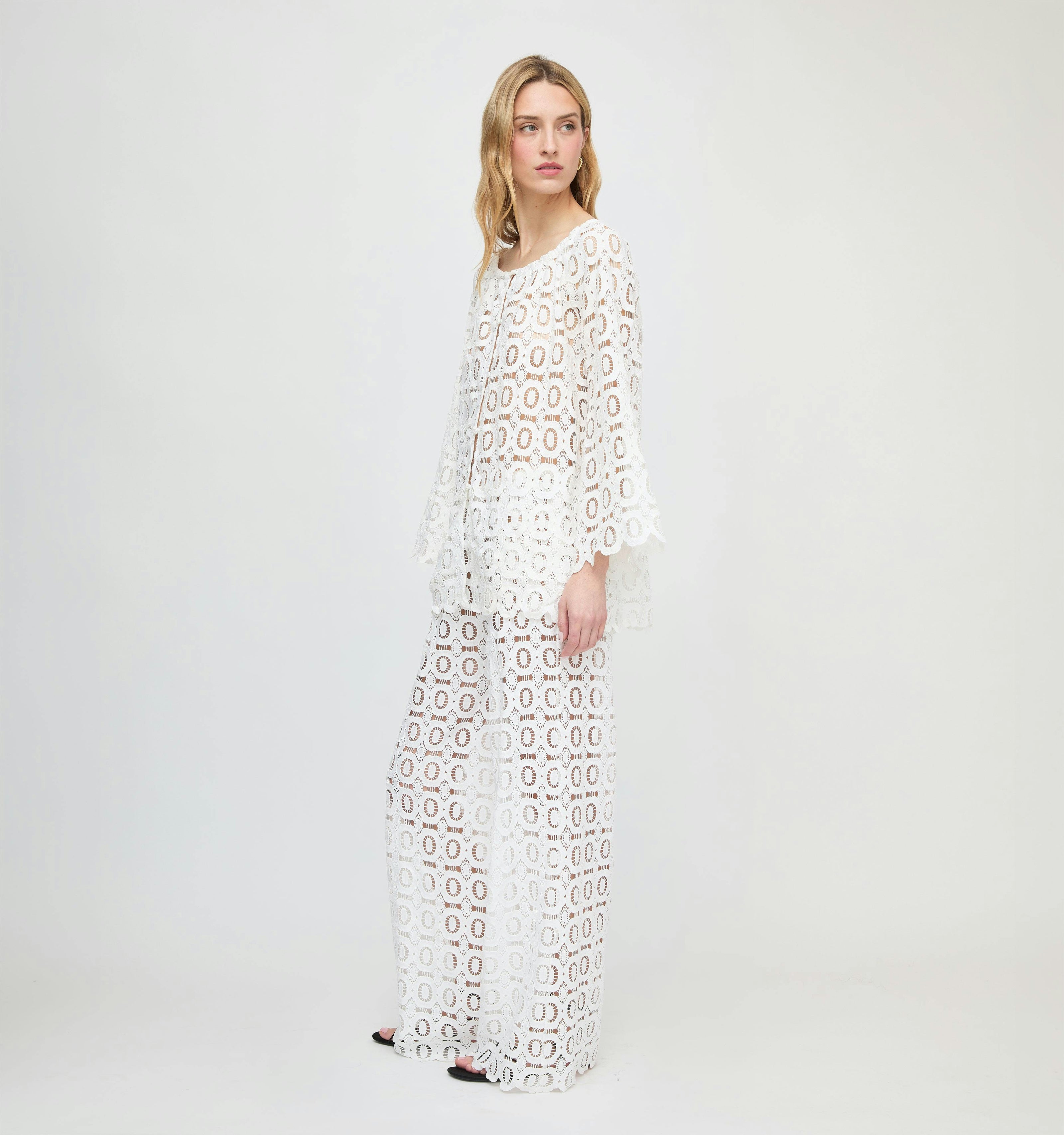 The Kaya Pool Pant - White Broderie